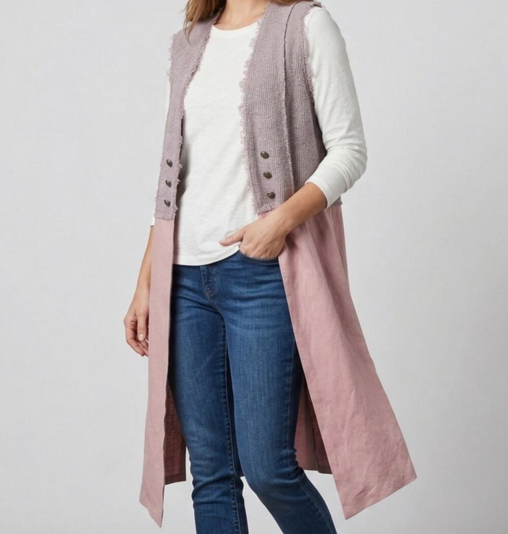 Vocal Large Pink Vest Cardigan Kimono Knit Suede